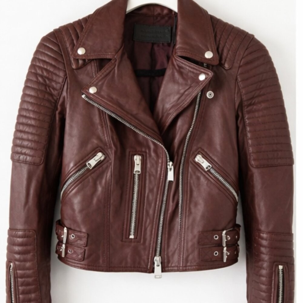 ALL SAINTS *BRAND NEW ESTELLA LEATHER BORDEAUX JACKET